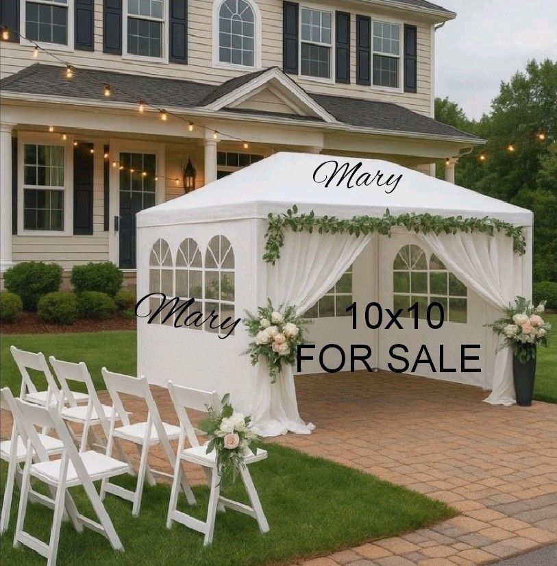 10x10 White Gazebo Wedding Party Tent Canopy With Windows & Sidewalls - (FOR SALE)