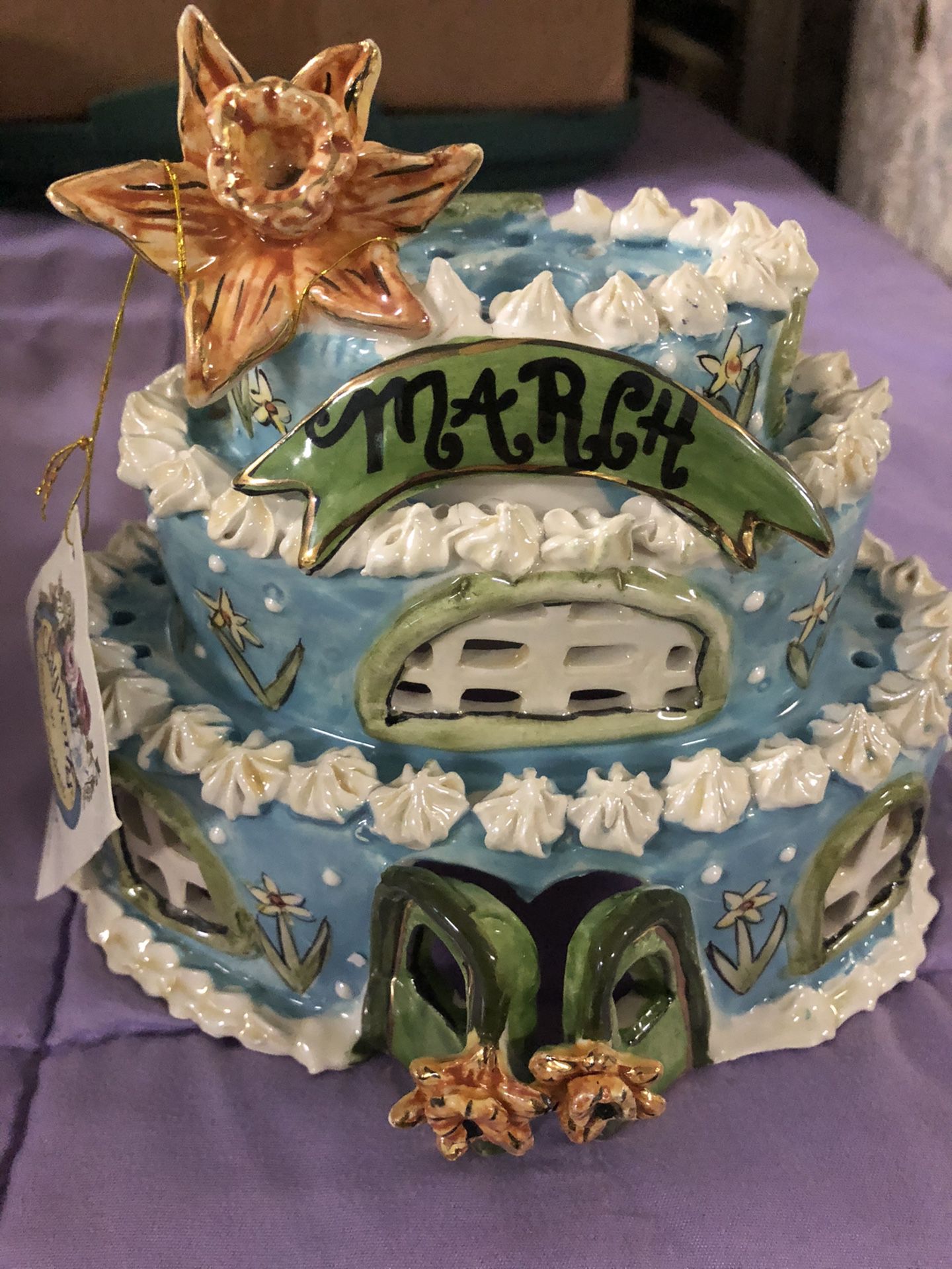 March birthday cake topper ceramic