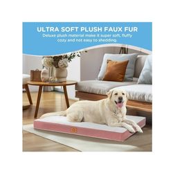 Washable Jumbo Extra Large Dog, Bed Soft Plush, Waterproof Dog Bed Liner, Pet Bed with Zipper 47x29x4 Inches, Pink, Cover and foam mattres.