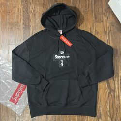 Supreme Cross Box Logo Hooded Sweatshirt Black🔥