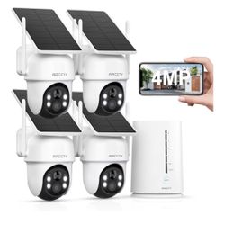 Security Cameras Wireless Outdoor, No Monthly Fee Solar Camera Outdoor Wireless, 4-Camera 2K Home Security Camera System with Base Station, Local Stor