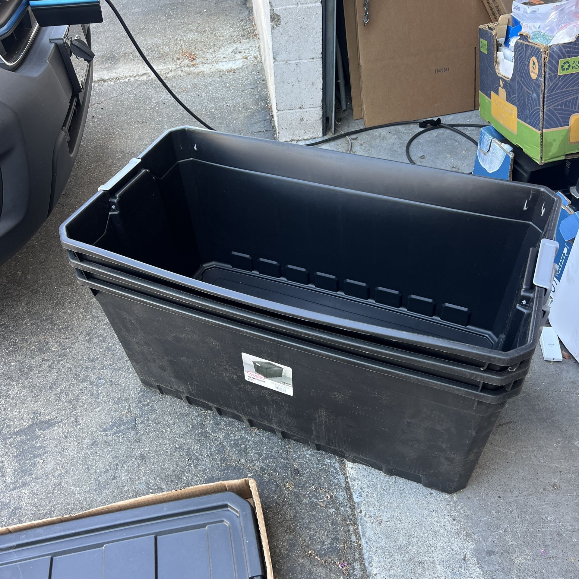 Sterilite 50-Gallon Stacker Tote, Rich Black, Case of 3