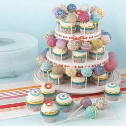 Sweet Creations 3 Tier, Collapsible Cupcake and Cakepop Display Carrier with Handel, White