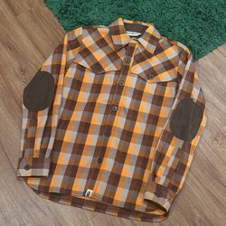 BAPE Orange/Brown/Creme Flannel Shirt – Small – PreOwned – Multi Color