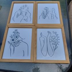 4 9 X 11 Black And White Prints Woman Flowers Wall Art