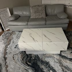 Gray Leather Couch And Chair Set