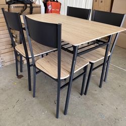 Wood Kitchen Table Chairs Set with Storage, Space-Saving Dinette Set