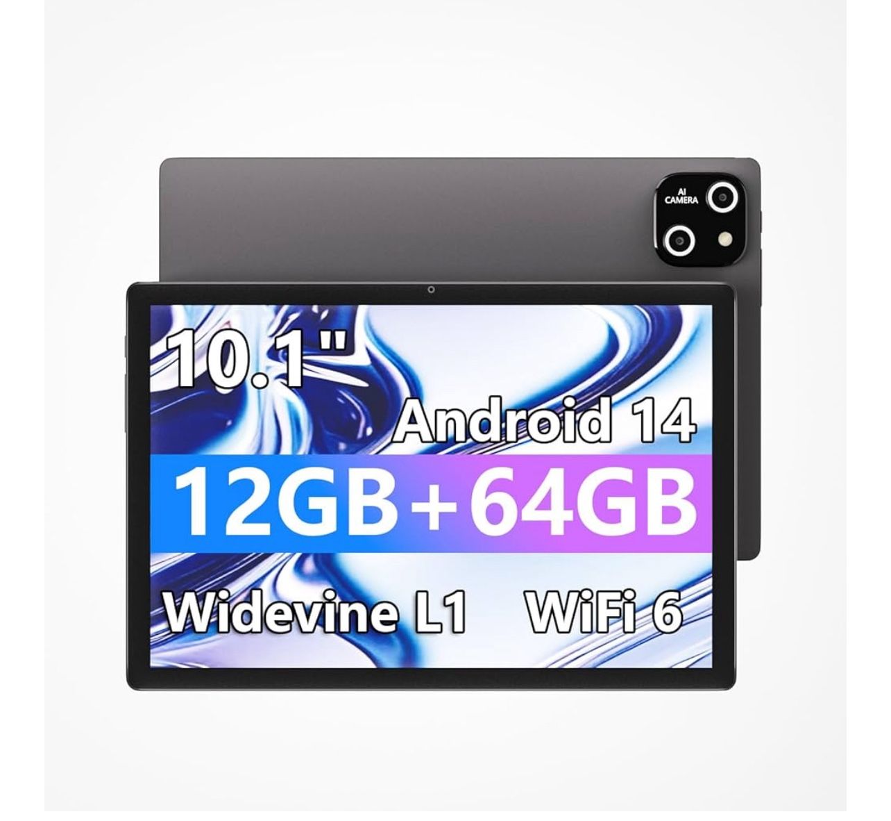Brandnew  10.1 inch Android Tablet, Octa-core Processor, 12GB RAM 64GB ROM (Up to 1TB), 1280x800 HD IPS Touchscreen, 2 Years Protection, WiFi 6 BT 5.4