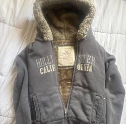 Vintage  Hollister grey fur lined zip up hoodie Size L