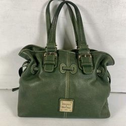 Dooney & Bourke Designer Drawstring Green Pebbled Leather Small Shoulder Bag Satchel Purse