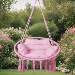 Goutime Hammock Chair, Macrame Hanging Swing Chairs with Cushion and Hardware Kit,Adult Boho Swings for Outside,Patio,Balcony,Bedroom (Pink) 