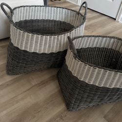 Set of 2 Gray/White Modern Storage Baskets - $25