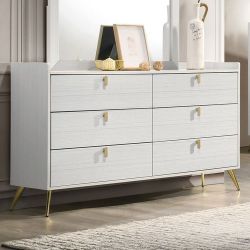 DRESSER 6-DRAWERS WHITE FINISH GOLD ACCENTS