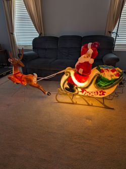 Santa Sleigh and Reindeer Christmas Blow Mold