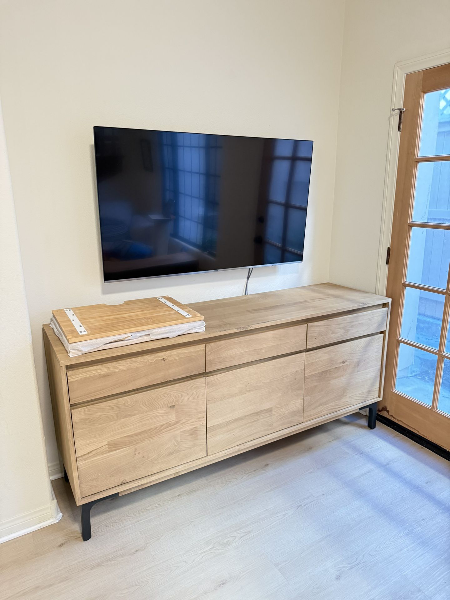 Crate & Barrel Credenza / Media Console: Lakin 71” White Oak Wood Credenza