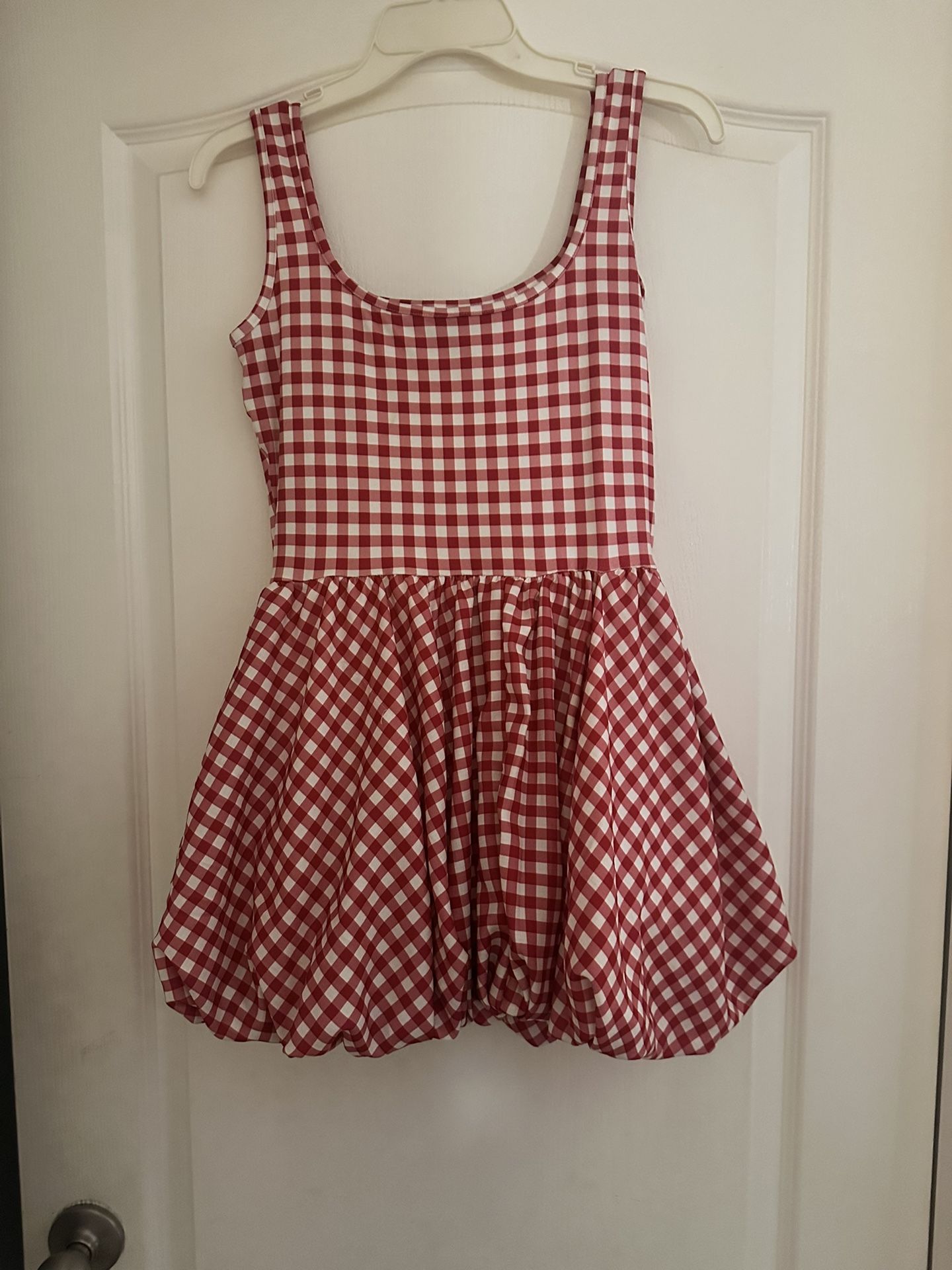 Gingham Print Red Dress Bubble Skirt M