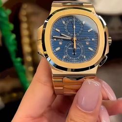 Automatic mechanical movement, dual time zone, 18K rose gold, men's watch, Swiss watch, 40.5mm, blue dial