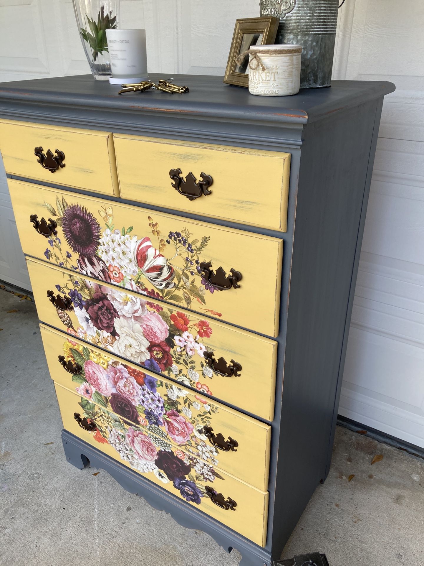 Nice Tall Dresser Grey Yellow Floral