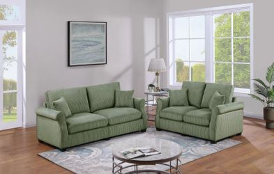 Sofa and Loveseat Sage color,  Corduroy fabric, New Especial price 