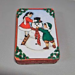 Vintage 1986 Christmas Around The World SNOWMAN TIN BOX