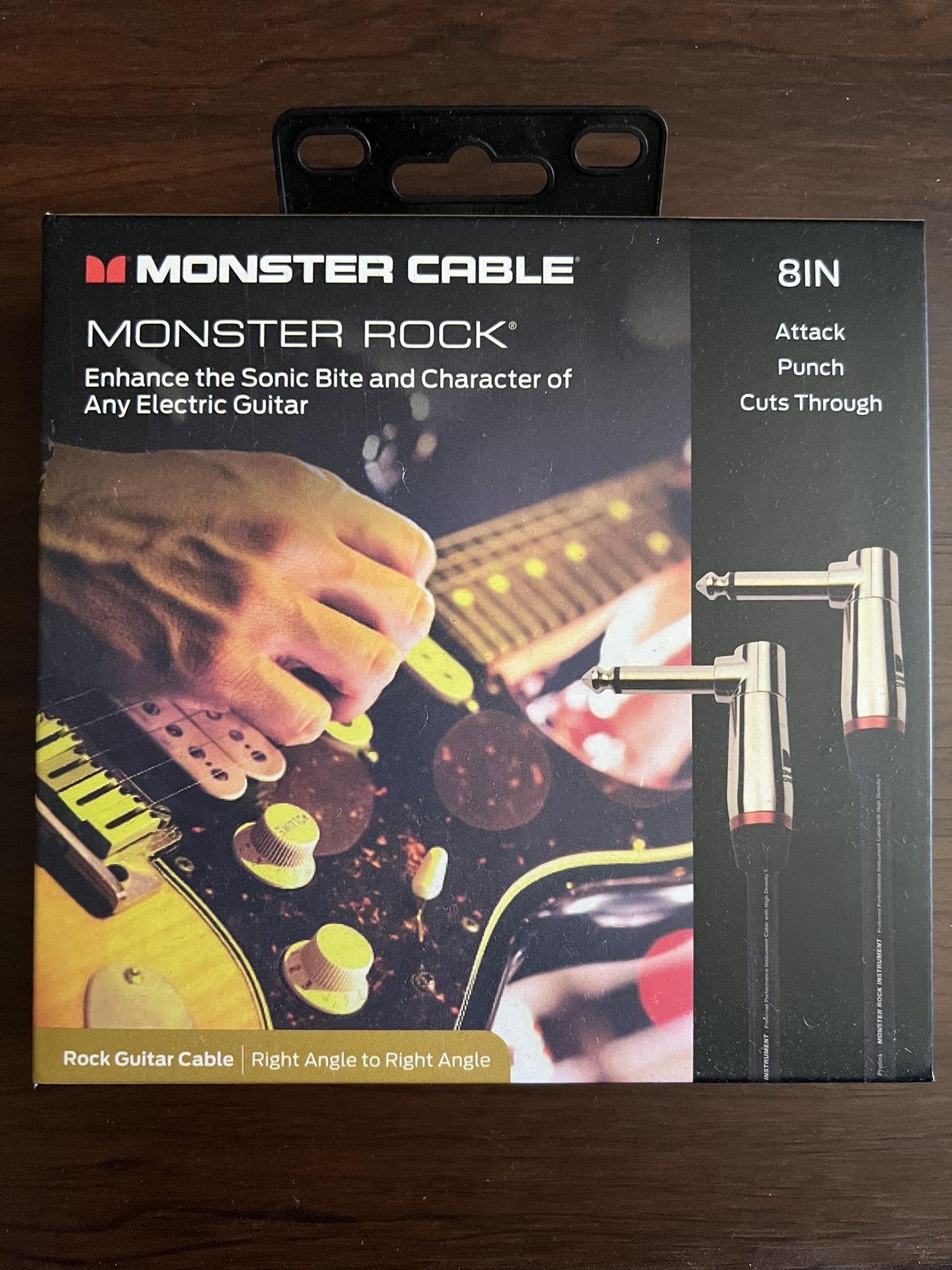 NEW Monster 600536-00 Prolink Rock 1/4" Instrument Cable. 8 in - Right Angle to Right Angle