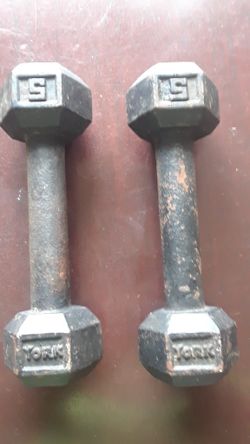 Vintage Set Of 5 Pound Hex York Dumbbells