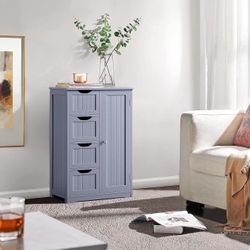 Wooden Floor Cabinet, Side Storage Organizer with 4 Drawers gray  S-44