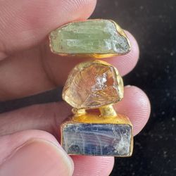 Elegant Multi Color Raw Stone Brass Ring 