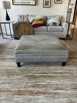 Gray Leather Storage Ottoman. 40” X40” X 16”