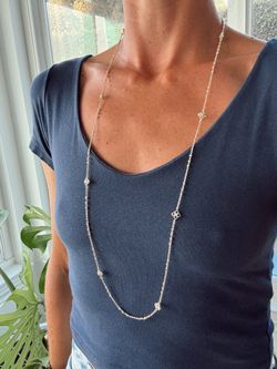 Authentic Kendra Scott 36” Silver Station Necklace | Crystal Floral Stations | Excellent Condition