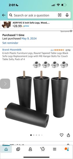 Masendelk 6-Inch Black Plastic Furniture Legs Set of 4