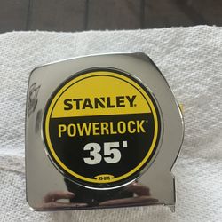 Stanley  33-835 Powerlock Tape Measure - 35 ft Blade Length, 1 in Blade Width, Yellow Blade Color, Chrome.