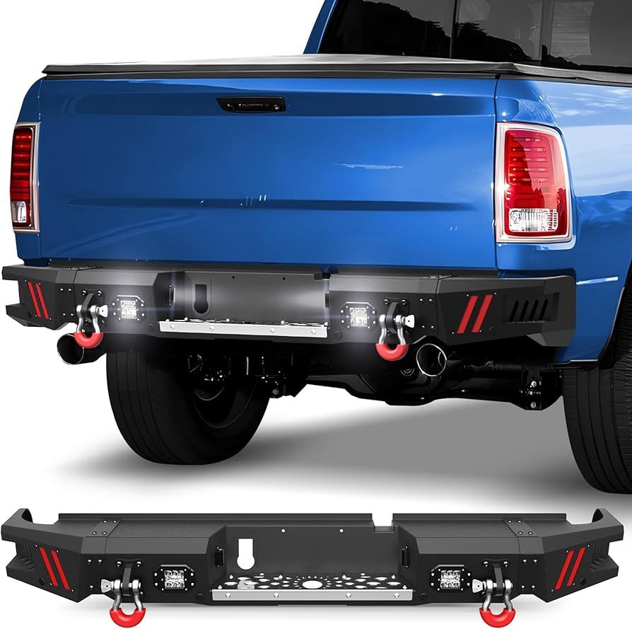 Pofenze Ram 1500 Rear Bumper for 2009-2018 Dodge Ram 1500 and 2019-2025 Dodge Ram 1500 Classic Black Pickup Truck Bumper