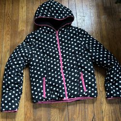 Jacket , Girls full zip up jacket, reversible winter jacket, polka pot hoodie  Girls size : 12 Y Great condition, General used from smoke free and pet