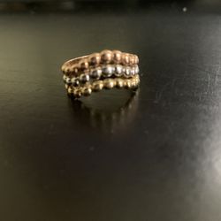 Tri Color Triple Row Stacked Ring 14K Gold