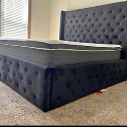 NEW MODERN VELVET TUFTED BED FRAME Tall Headboard Design — $580 King / $540 Queen