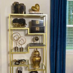 Gold Glass 68” Tall Rectangular Bookcase 