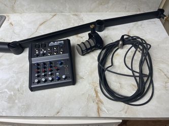 Rode Pod Mic With Blue Arm And Alesis Mixer