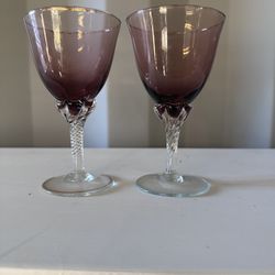 Vintage Amethyst Wine Glasses – Set of 2 Hand Blown Crystal Goblets