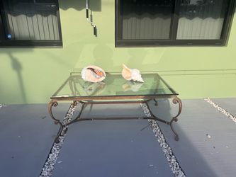 Large 55” Glass Coffee Table Heavy Iron Metal Ornate Base