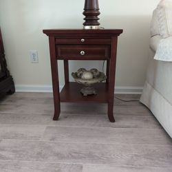 Mahogany Square  End Table With Drawer And Pull-out Shelf