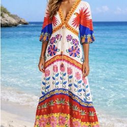 Farm Rio Vivid Garden Off-White Maxi Dress