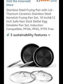 New Innerwell Titanium Stainless Steel 4 Piece Frying Pans