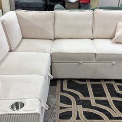 90x90 Sleeper Sectional Couch With Storage And USB / Free Delivery 