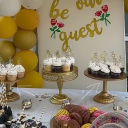 Two gold dessert stands 