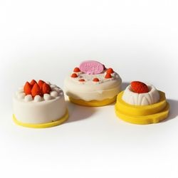 (Lot Of 3) Miniature 1" 3D Erasers DIY Puzzle Creative Brand Cakes Variety Pack. These are mini fruit-shaped pencil erasers. They are made of non-toxi