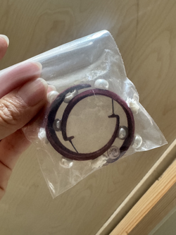 Burgundy Velvet Hoop Earrings with Faux Pearl and Flower Charms, New