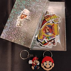 Super Mario Stickers lot of 100 + 2 Keychains 