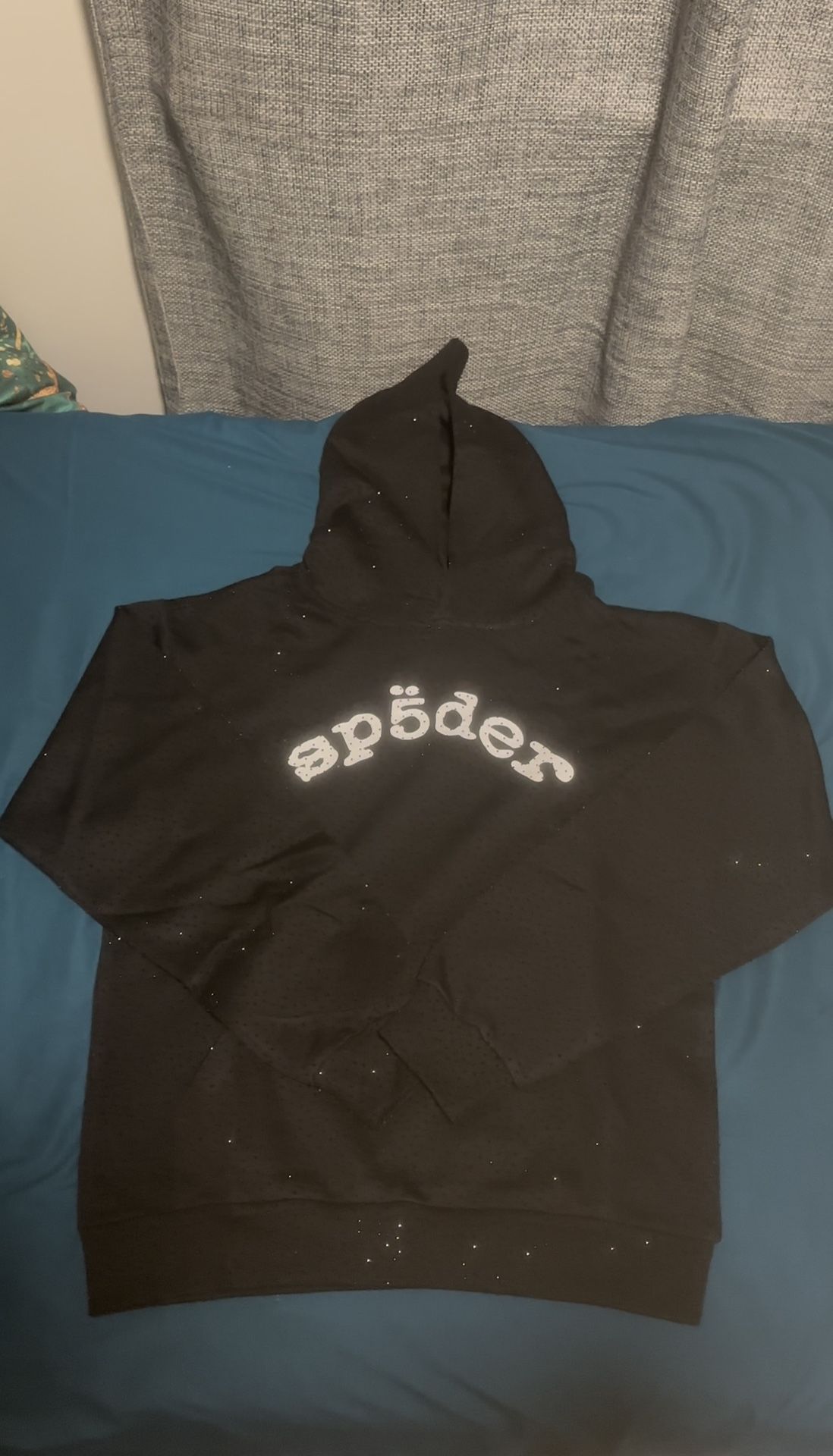 Sp5der World Wide Black Hoodie with VVS Rhinestone Size Medium Shipping Only