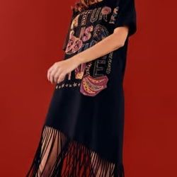Farm Rio Nature Is The Future Fringe Dress black XS EUC!